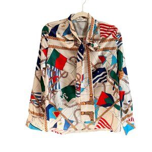 Miss Kelly Antoine Flag Print Button Front Shirt Top Women's Size Large Multicol